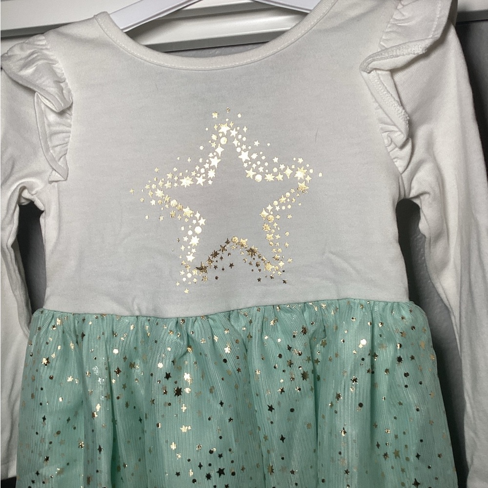Cat & Jack Cream and Mint Green Star Dress - Picture 3 of 8